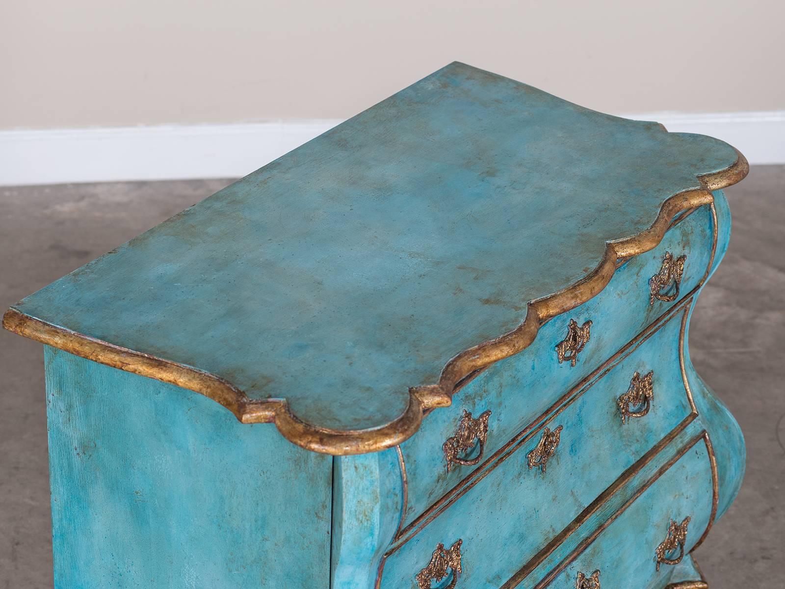 Baroque Dutch Painted and Gilded Oak Bombé Commode Chest of Drawers, Holland, circa 1850