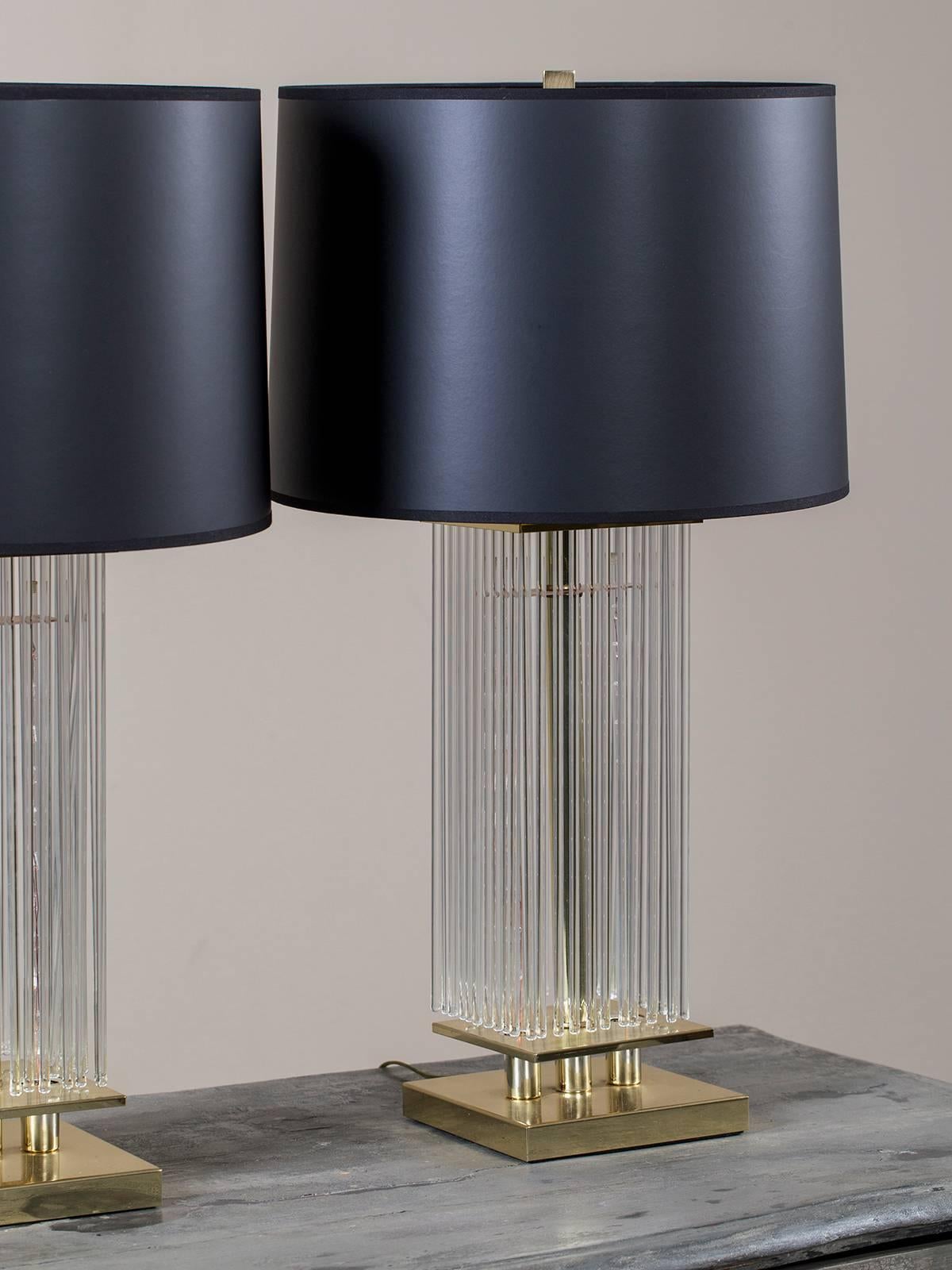 Mid-Century Modern Pair of Gaetano Sciolari Vintage Italian Brass and Glass Square Lamps circa 1970