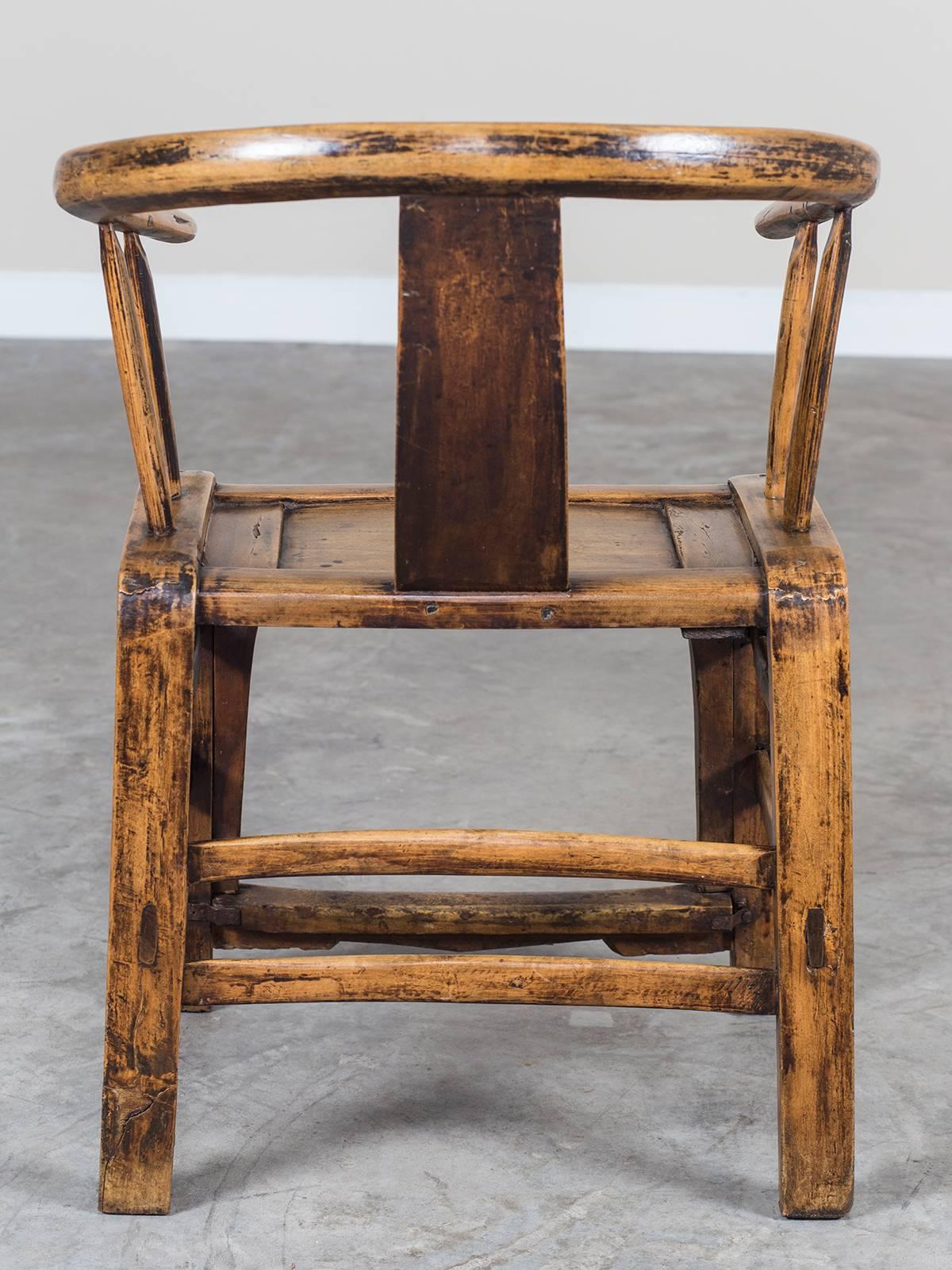 Antique Chinese Horseshoe Back Elm Armchair, circa 1880 5