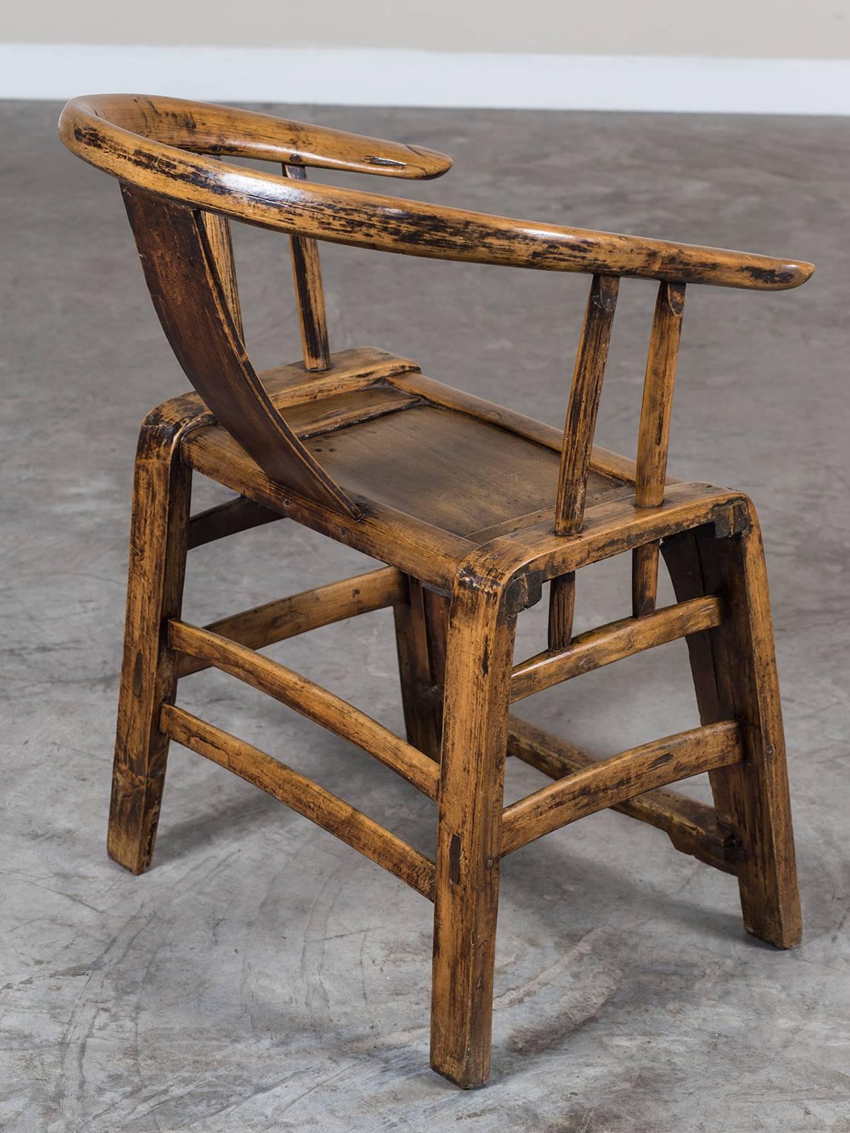 Antique Chinese Horseshoe Back Elm Armchair, circa 1880 3