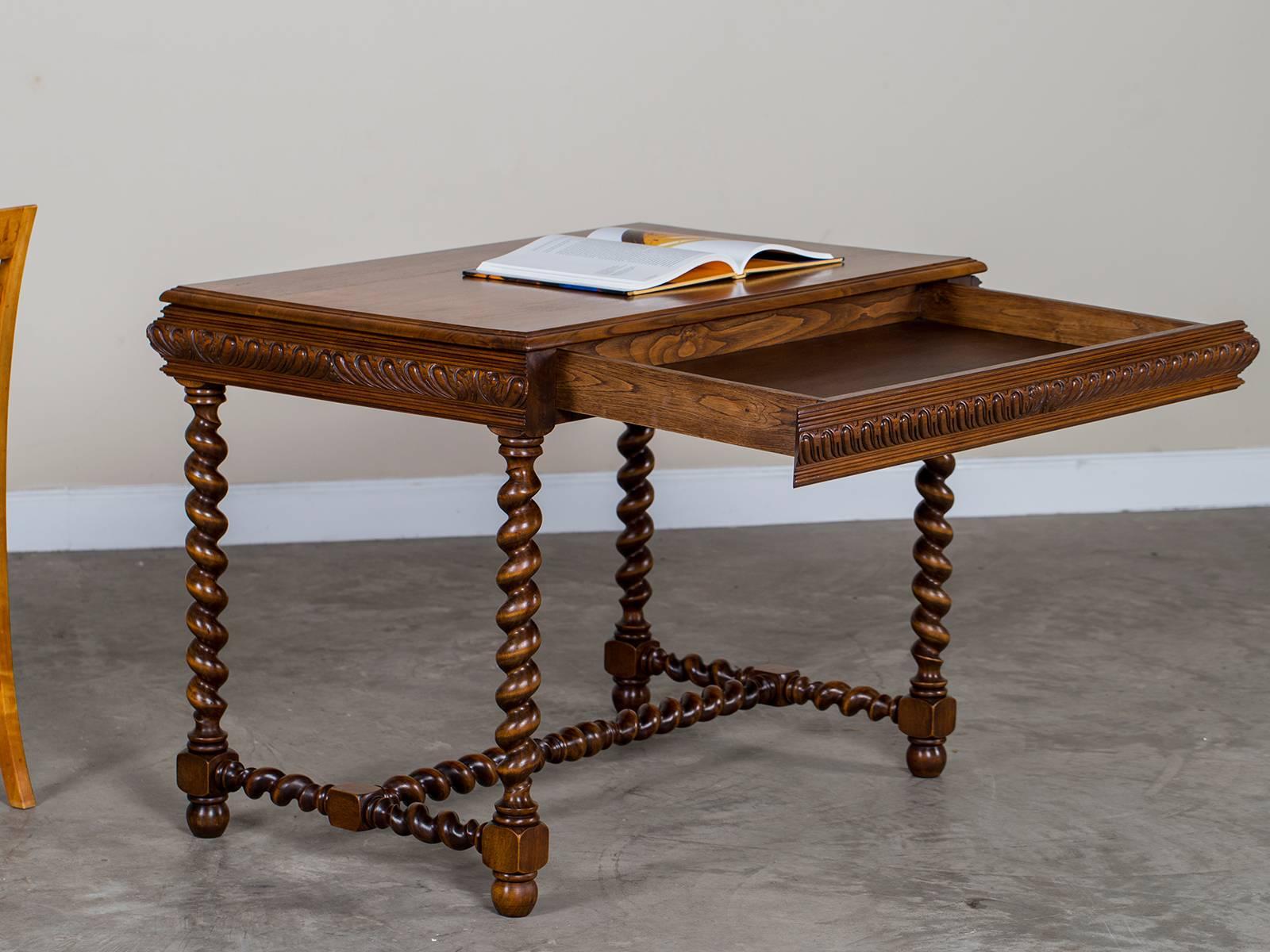 Early 20th Century Vintage French Henri II Style Walnut Table with Drawer, circa 1920