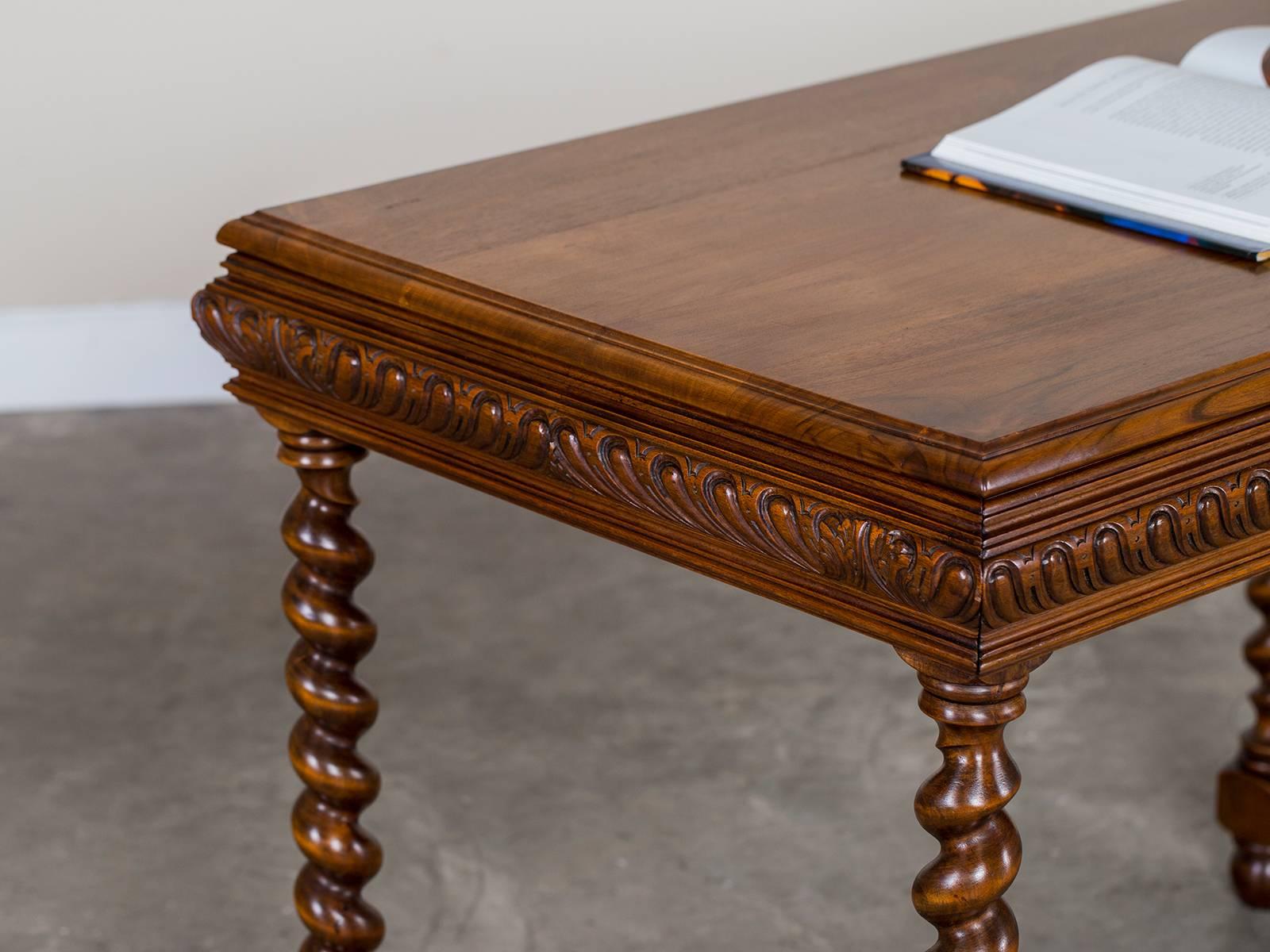 British Colonial Vintage French Henri II Style Walnut Table with Drawer, circa 1920