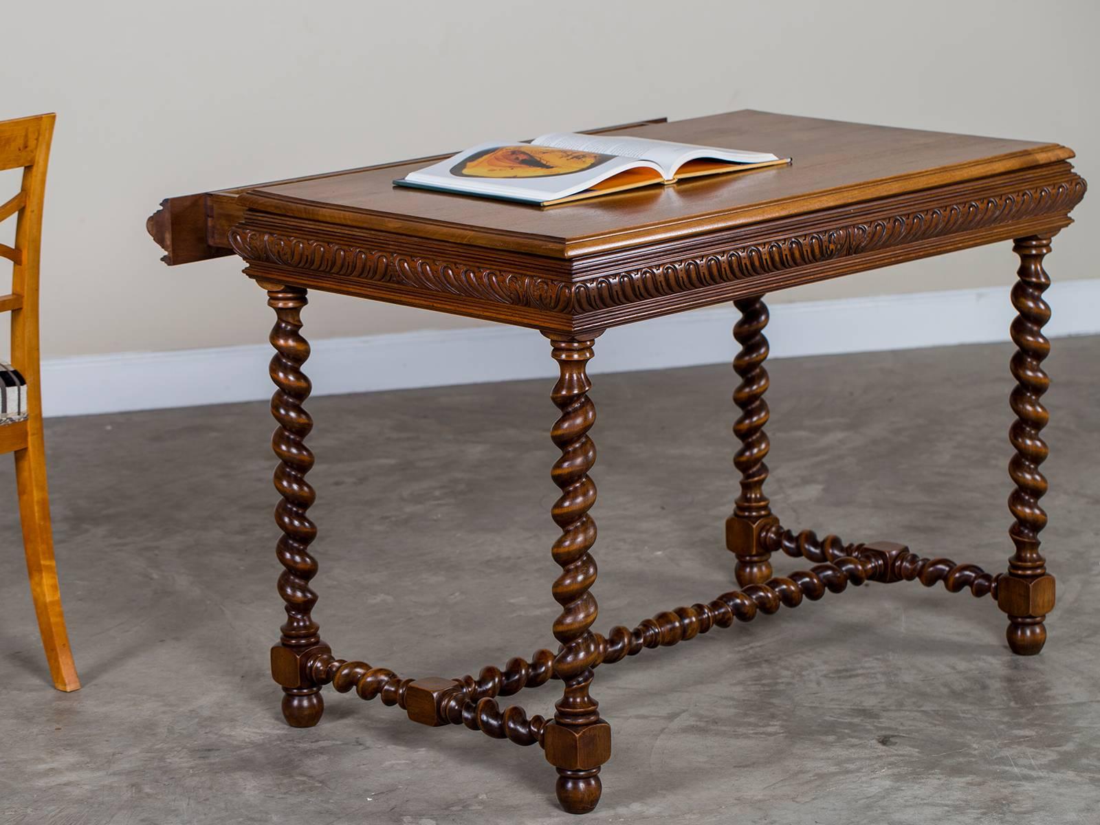 Vintage French Henri II Style Walnut Table with Drawer, circa 1920 3