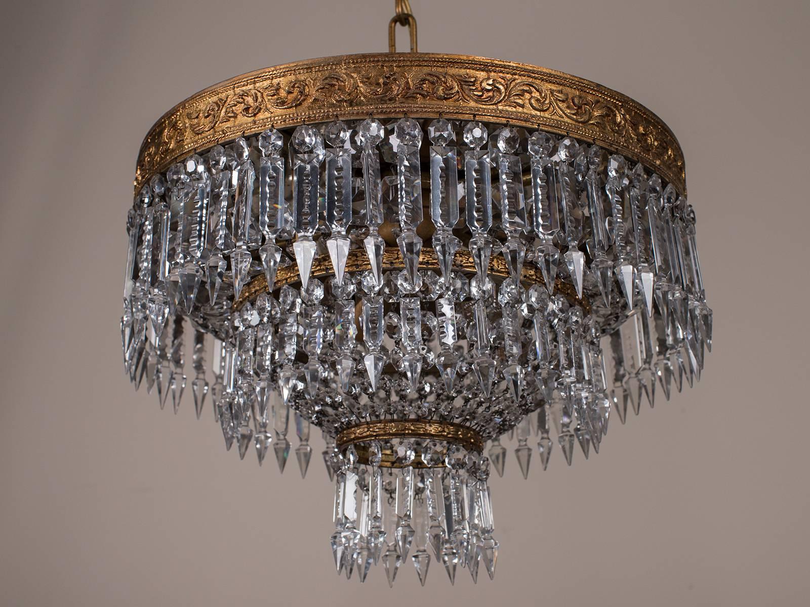 Metal Antique French Empire Style Crystal Chandelier, circa 1900