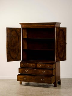Sheraton Style Burl Walnut Linen Press from England