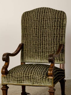 Antique French Louis XIV Style Carved Walnut Armchair, Chateau Scale, 1880