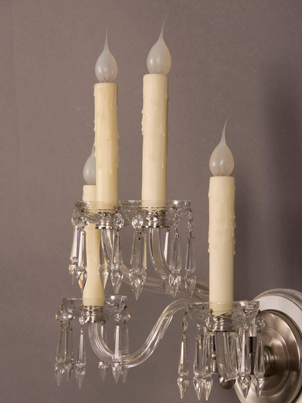 Pair of Vintage English George III Style Cut-Glass Sconces, circa 1940 For Sale 4
