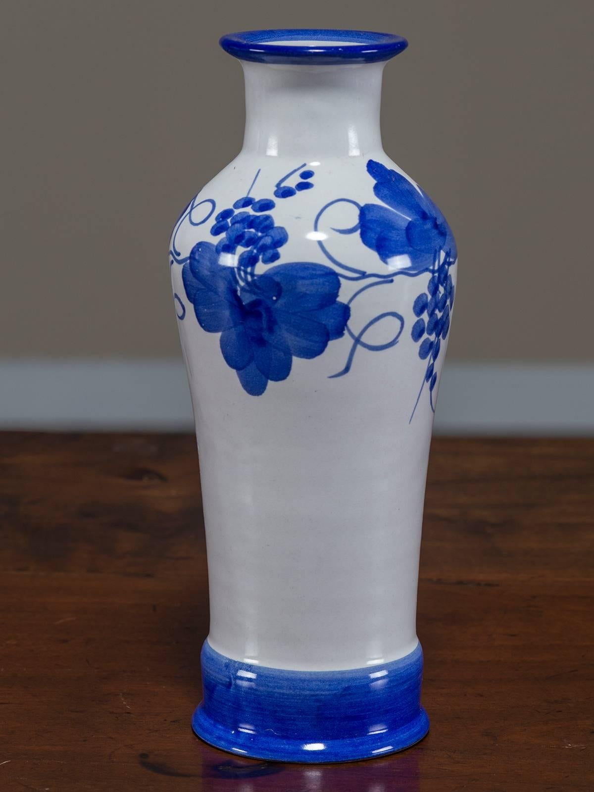 Contemporary Set of Three Blue and White Hand-Painted Italian Vases by Solimene, Vietri