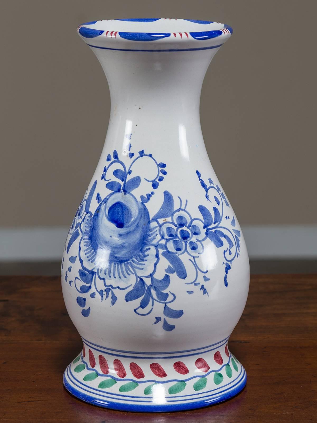 Glazed Set of Three Blue and White Hand-Painted Italian Vases by Solimene, Vietri