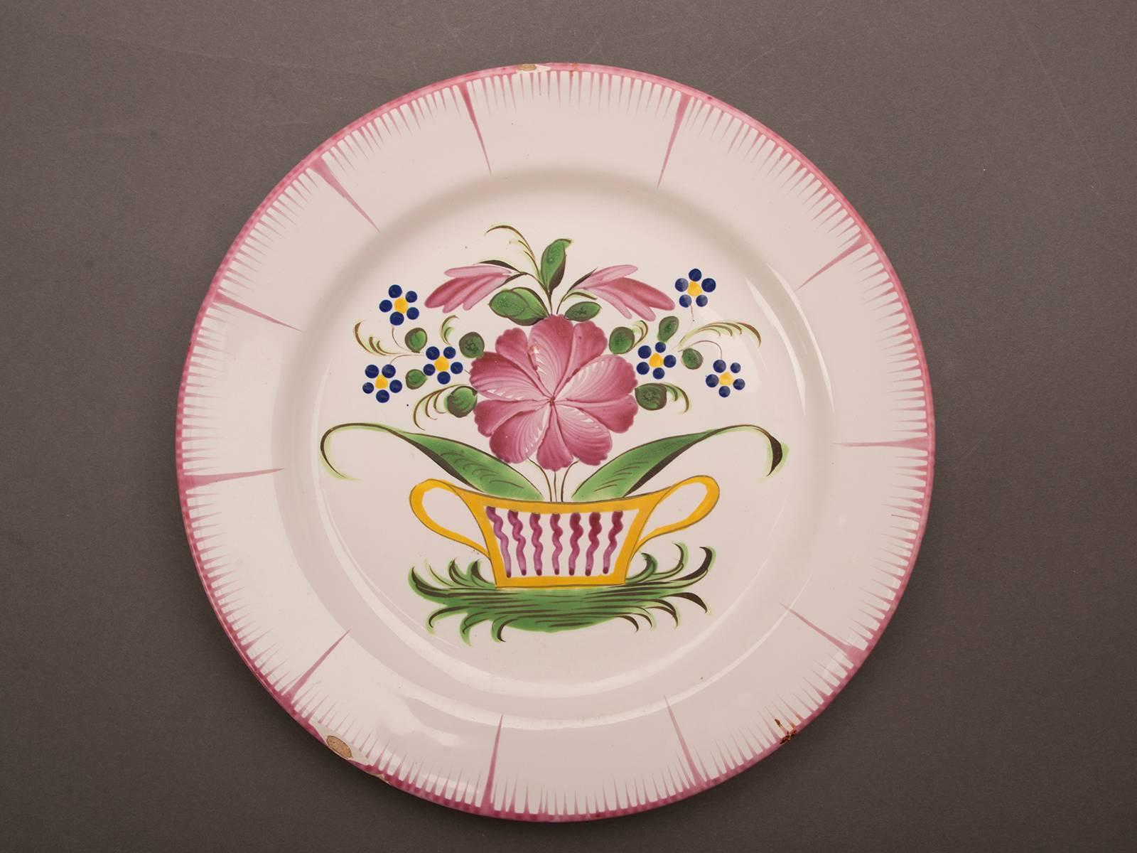 Earthenware Eight Antique French Barbotine Ware Hand-Painted Plates, circa 1880 For Sale