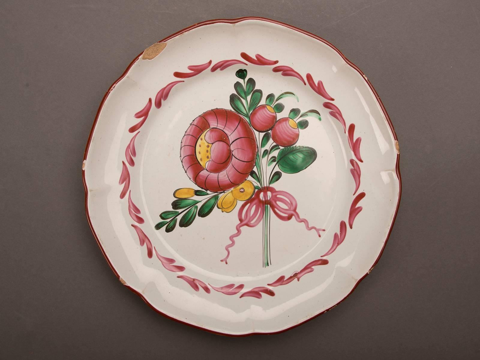Eight Antique French Barbotine Ware Hand-Painted Plates, circa 1880 For Sale 1