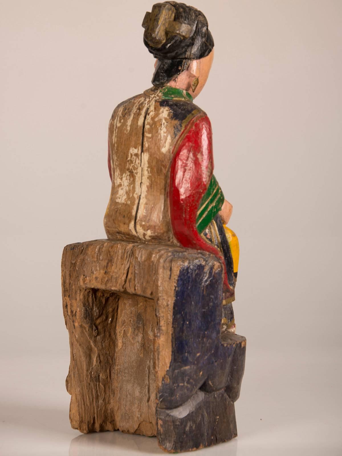 Large Antique Chinese Hand-Carved and Painted Female Temple Figure, circa 1865 4