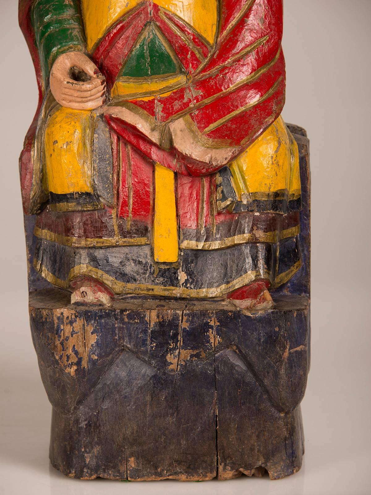 Hand-Painted Large Antique Chinese Hand-Carved and Painted Female Temple Figure, circa 1865