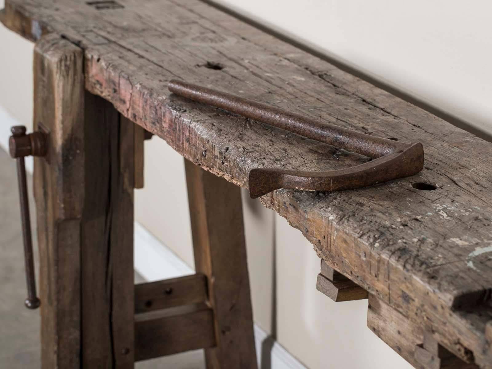 Early 20th Century Antique French Oak Industrial Workbench, circa 1900