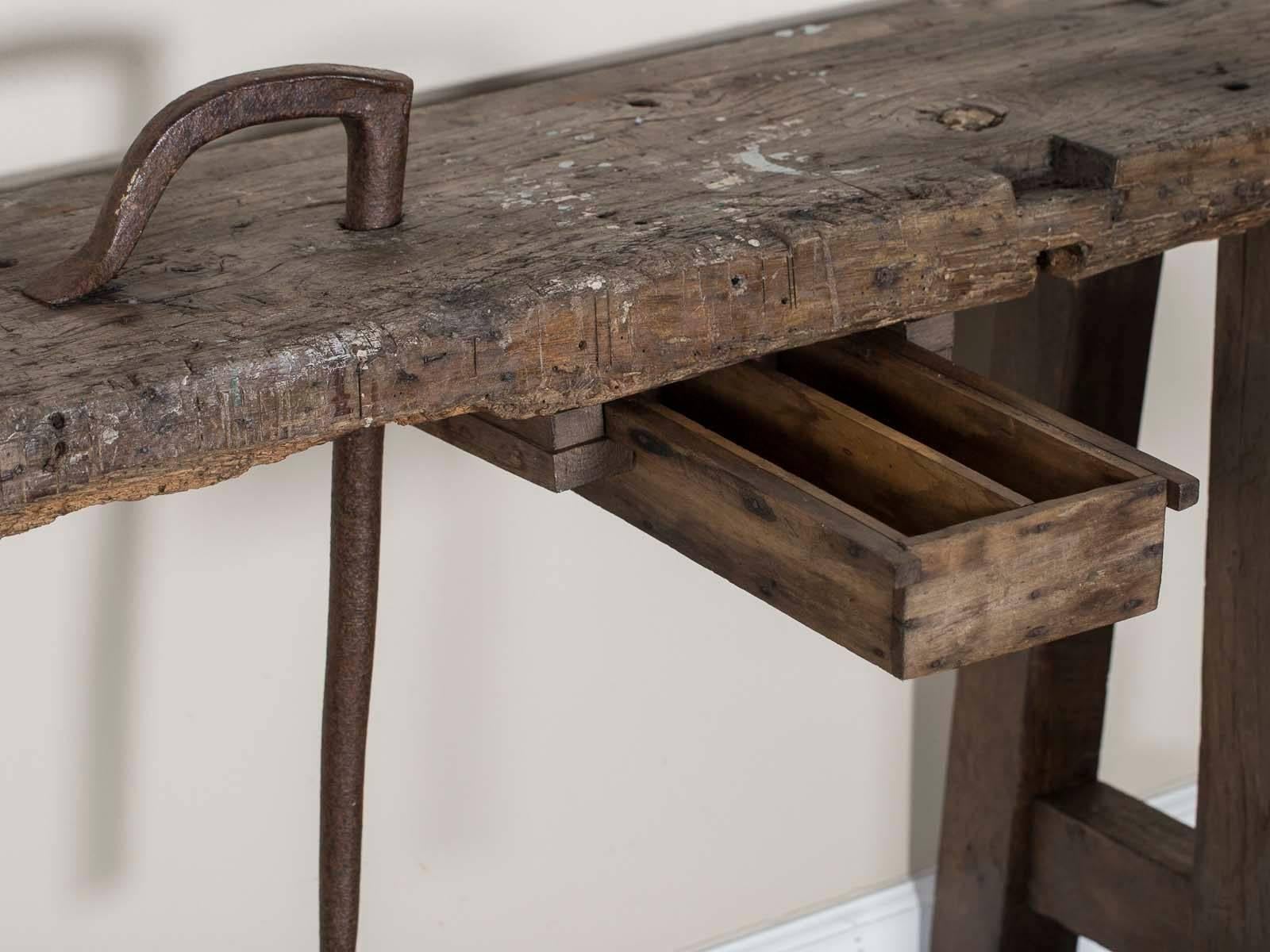 Antique French Oak Industrial Workbench, circa 1900 In Excellent Condition In Houston, TX