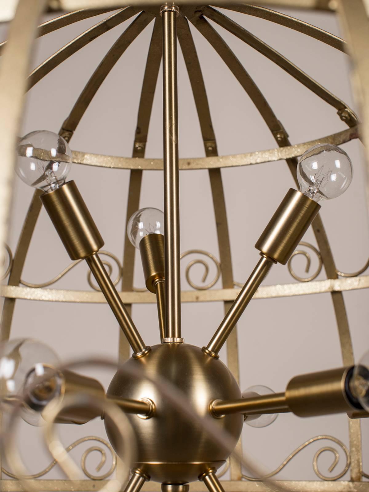 Pair of Vintage French Gold Metal Fixtures with Sputnik Lights, circa 1950 In Excellent Condition In Houston, TX