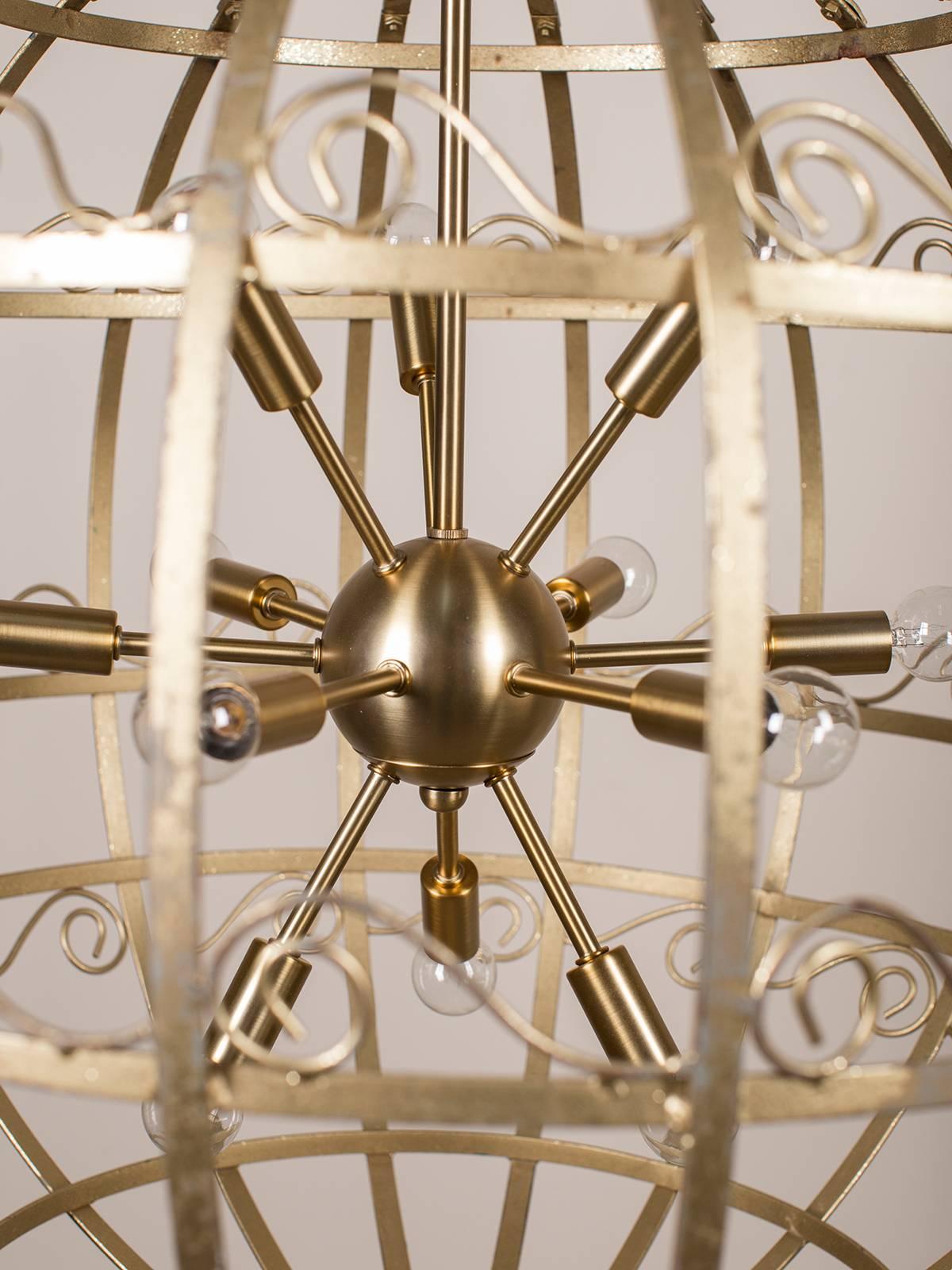Mid-20th Century Pair of Vintage French Gold Metal Fixtures with Sputnik Lights, circa 1950