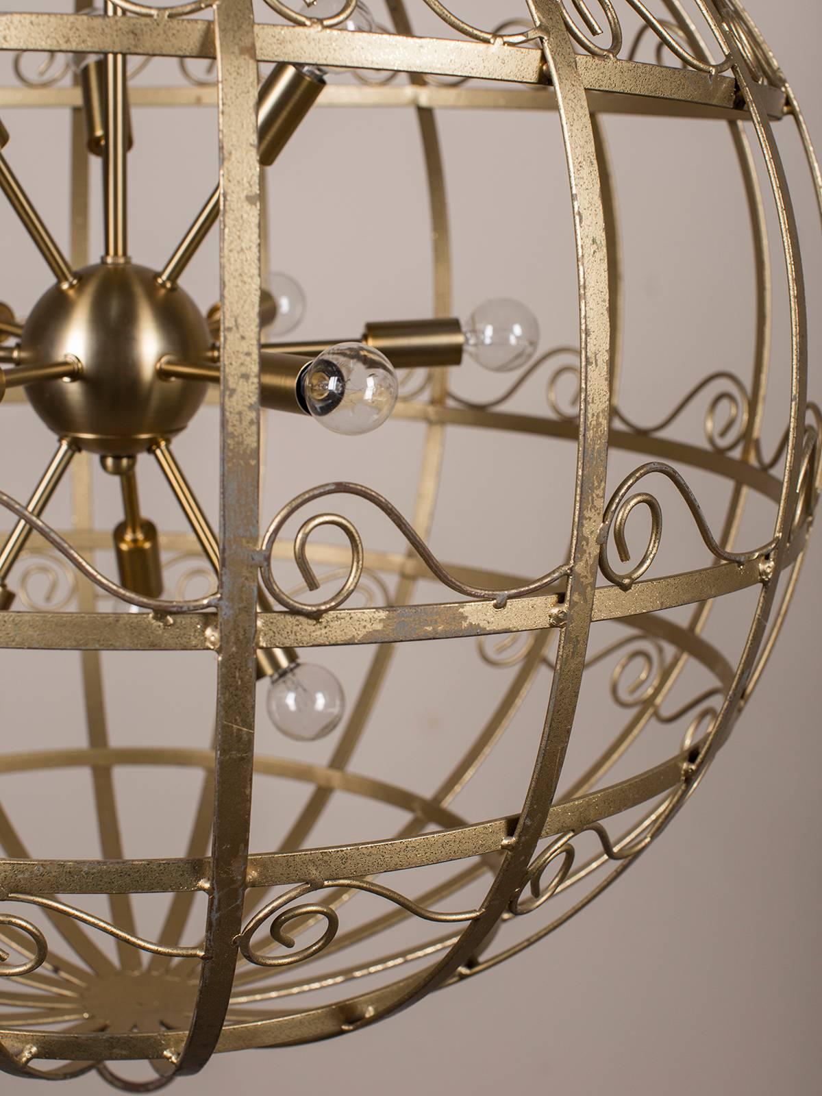 Pair of Vintage French Gold Metal Fixtures with Sputnik Lights, circa 1950 2