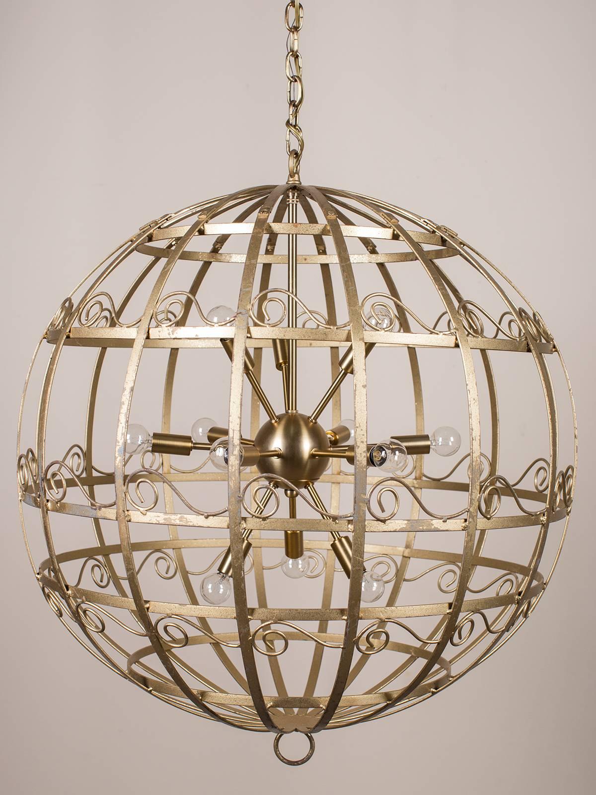 Modern Pair of Vintage French Gold Metal Fixtures with Sputnik Lights, circa 1950