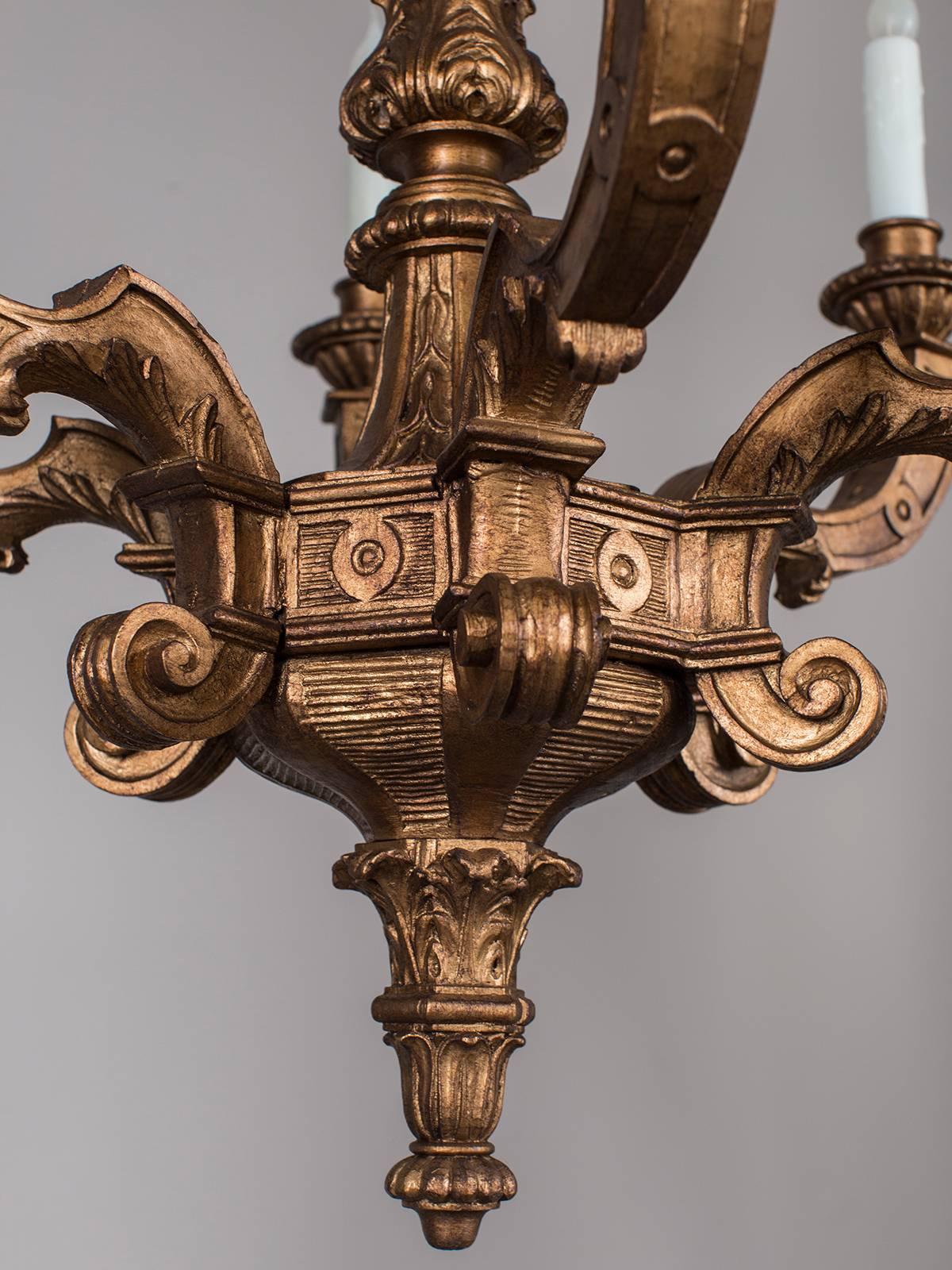 Early 20th Century Antique French Giltwood Chandelier, circa 1900