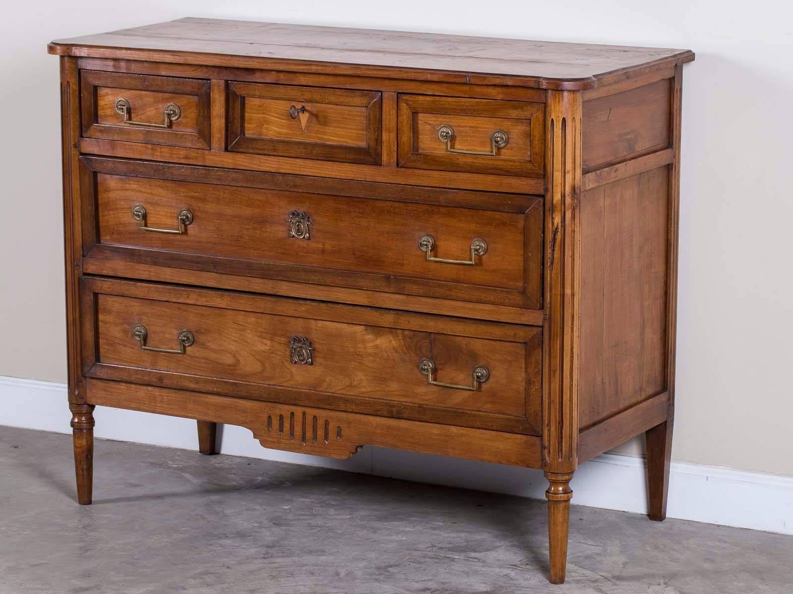 Hand-Carved Antique French Louis XVI Walnut Chest of Drawers, circa 1790