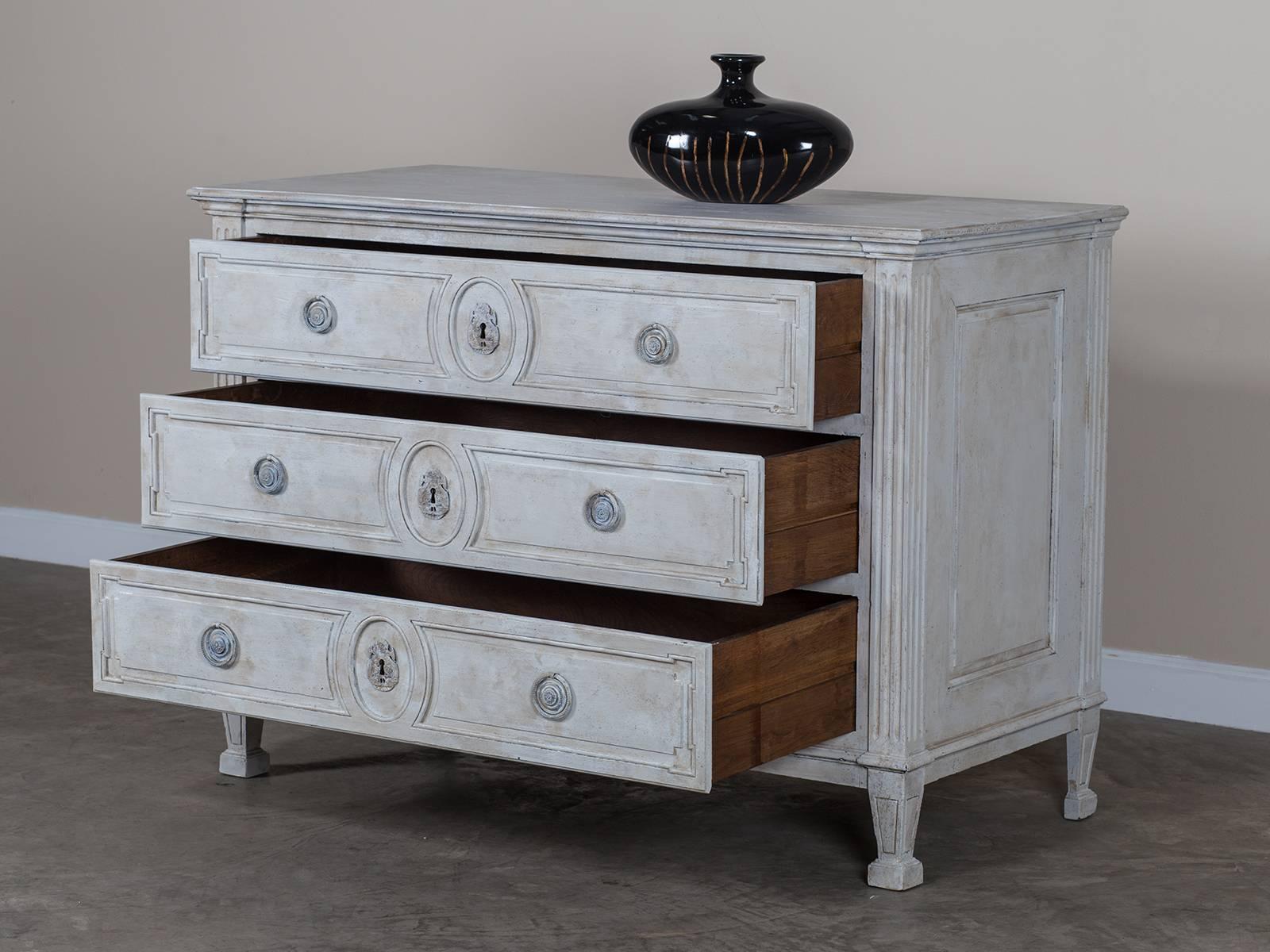 Painted Antique French Louis XVI Period Oak Chest of Drawers, circa 1785