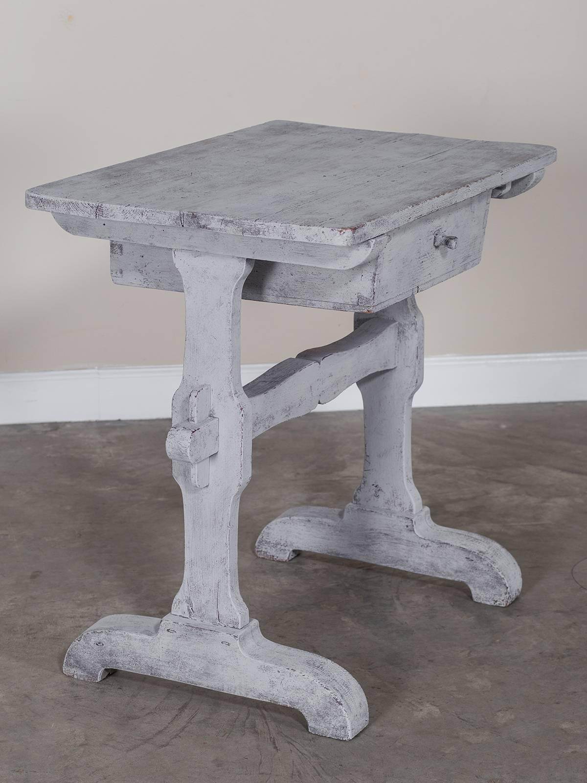 Antique French Rustic Painted Pine Side Table With a Single Drawer circa 1870 1
