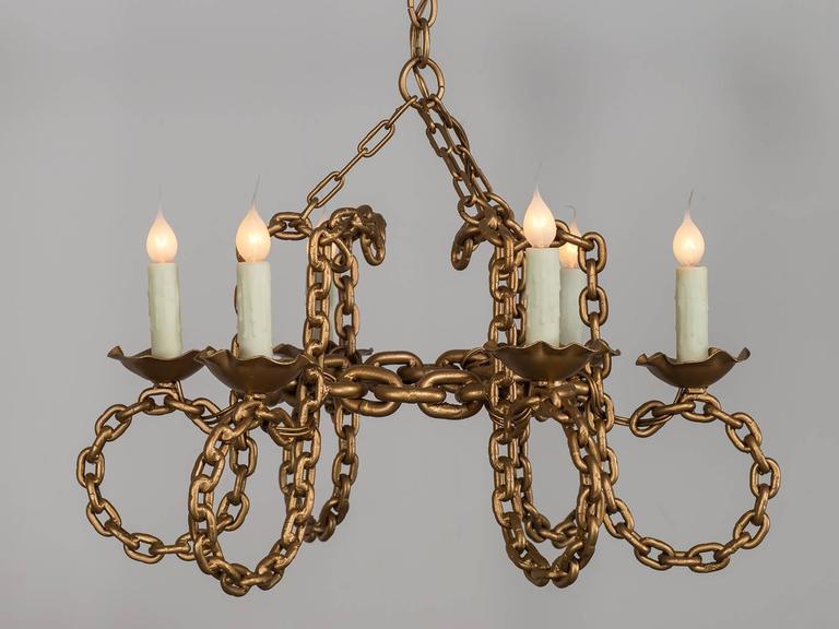 Vintage French Six Light Gold Chain Link Chandelier circa 1930 at 1stDibs