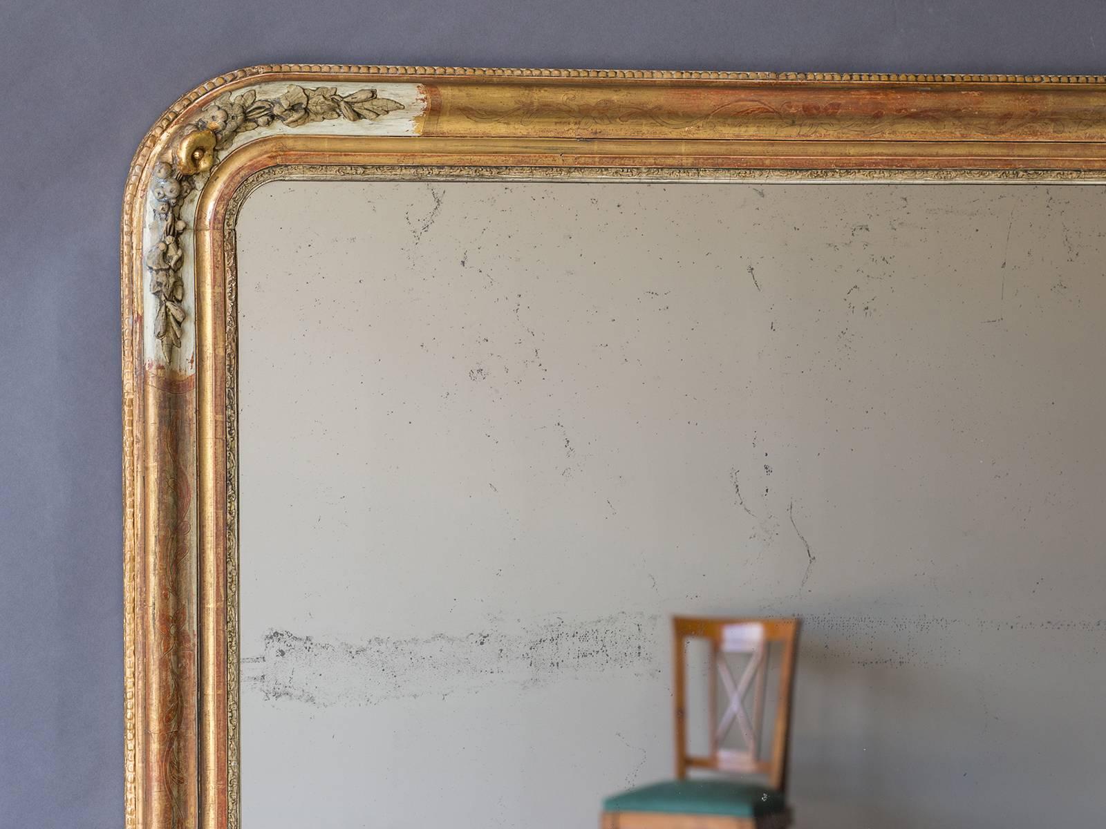 Louis Philippe Style Antique French Gold Leaf Mirror, circa 1890 In Excellent Condition In Houston, TX