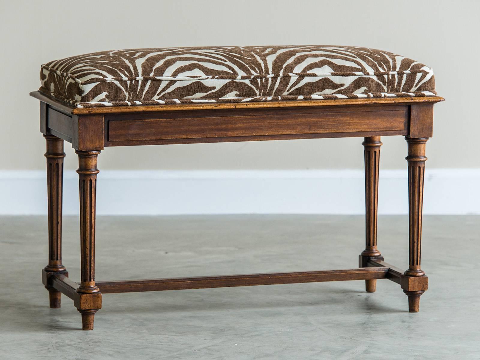 Late 19th Century Louis XVI Style Antique French Walnut Bench, circa 1890