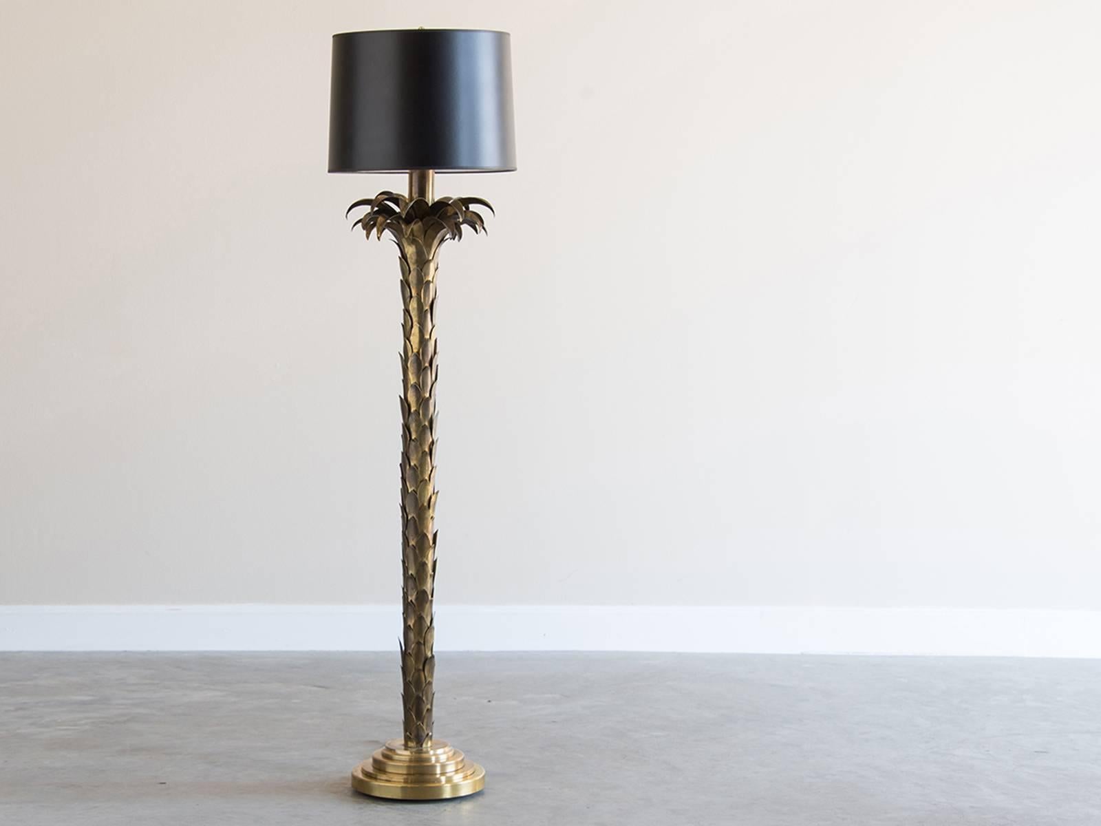 Tall Brass Vintage French Palm Tree Lamp, Maison Jansen Style, circa 1960 In Excellent Condition In Houston, TX