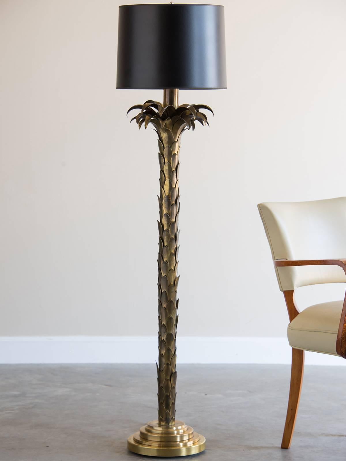 Hollywood Regency Tall Brass Vintage French Palm Tree Lamp, Maison Jansen Style, circa 1960