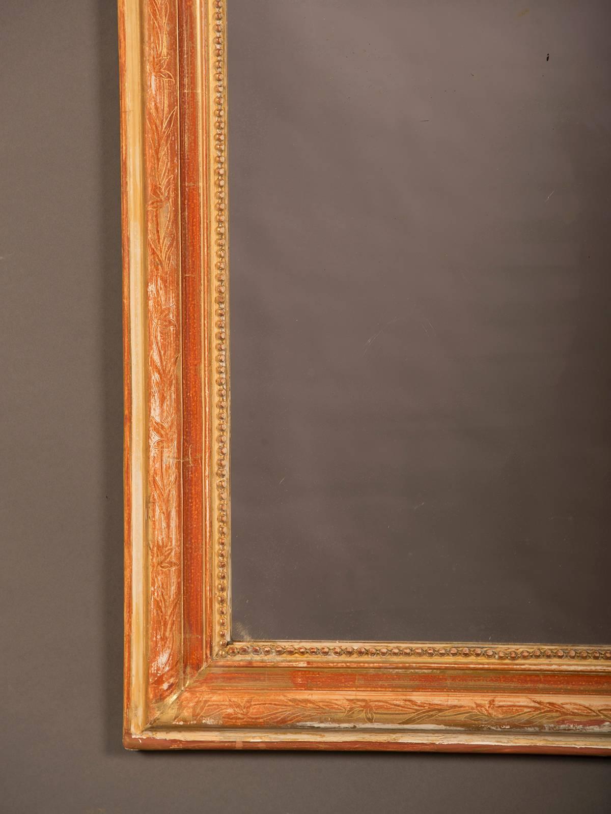 Etched Louis Philippe Style Antique French Gold Leaf Mirror, circa 1880 For Sale