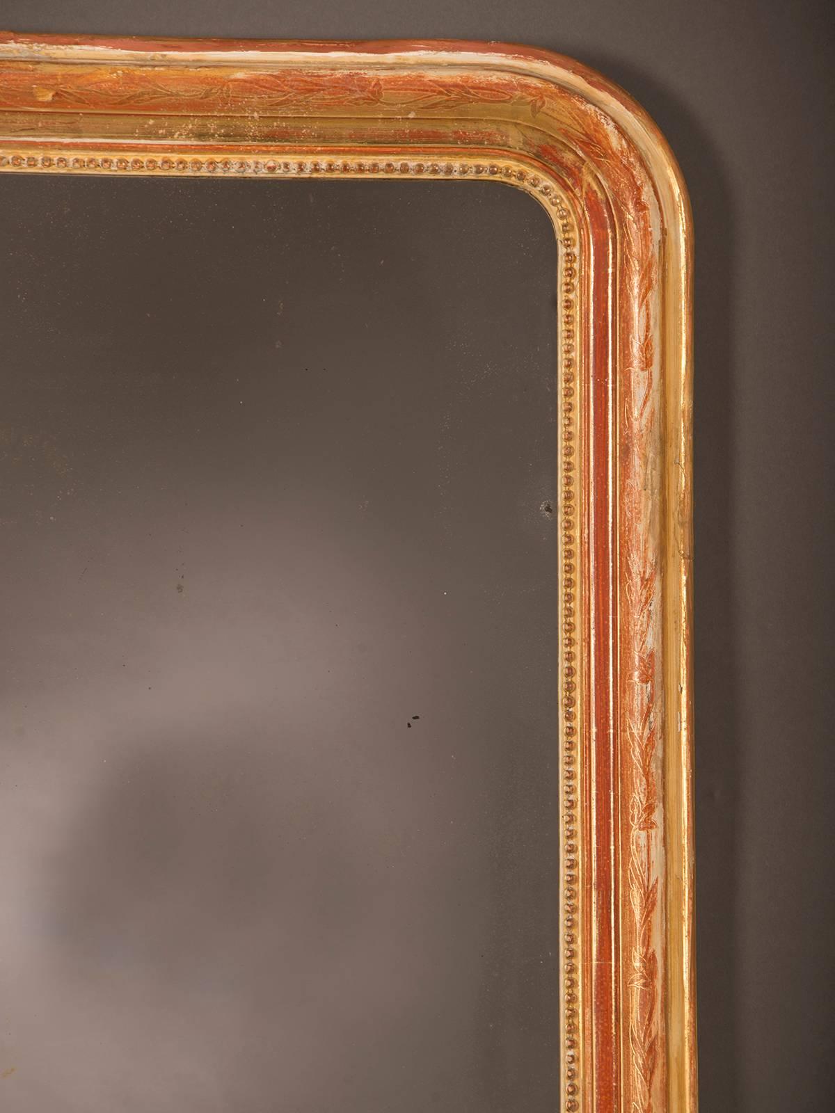 Late 19th Century Louis Philippe Style Antique French Gold Leaf Mirror, circa 1880 For Sale