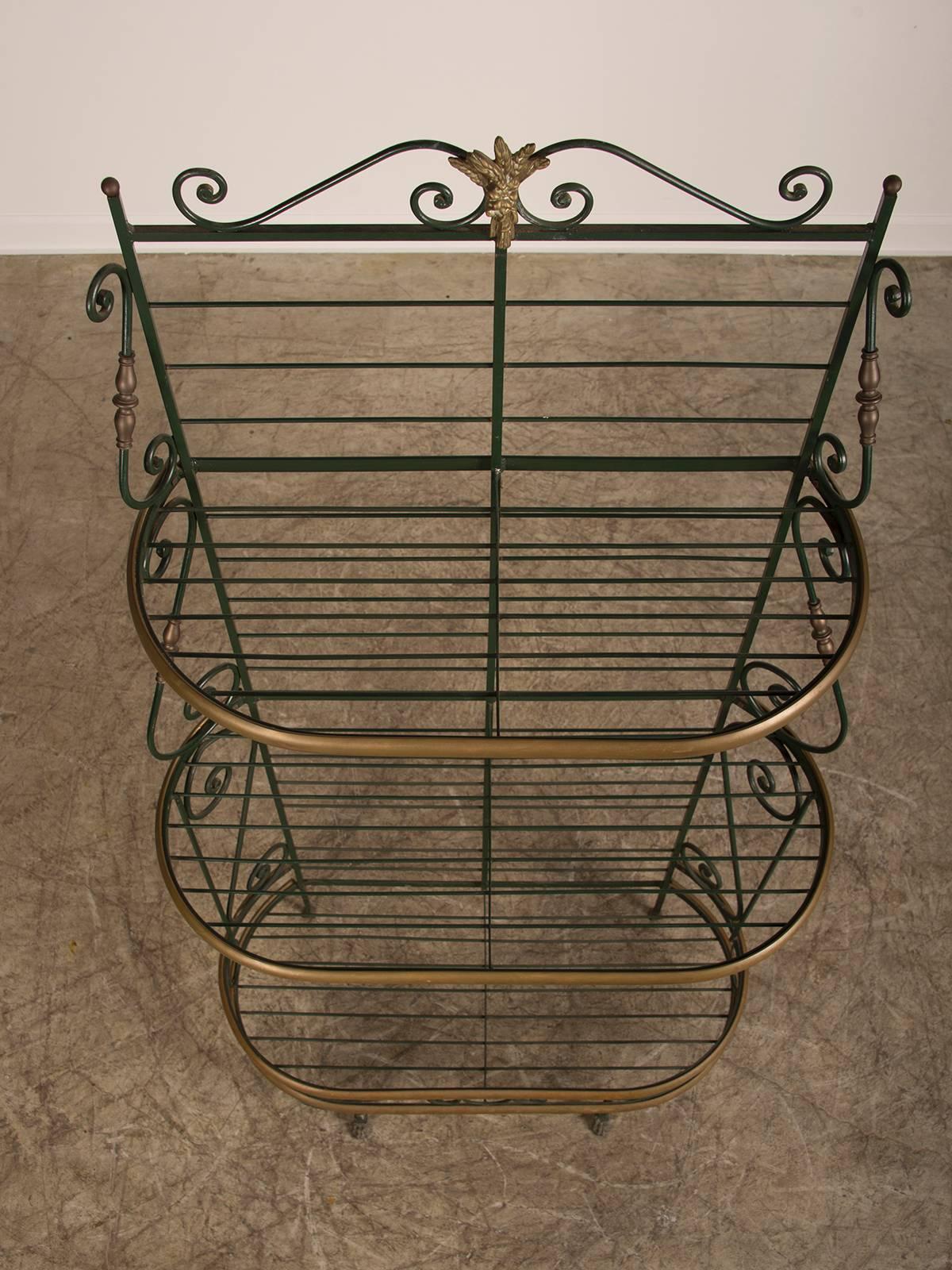 Country Vintage French Iron and Brass Baker's Rack, circa 1920