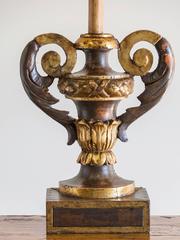 Gilded, Carved Antique Italian Urn Mounted as Custom Lamp circa 1820
