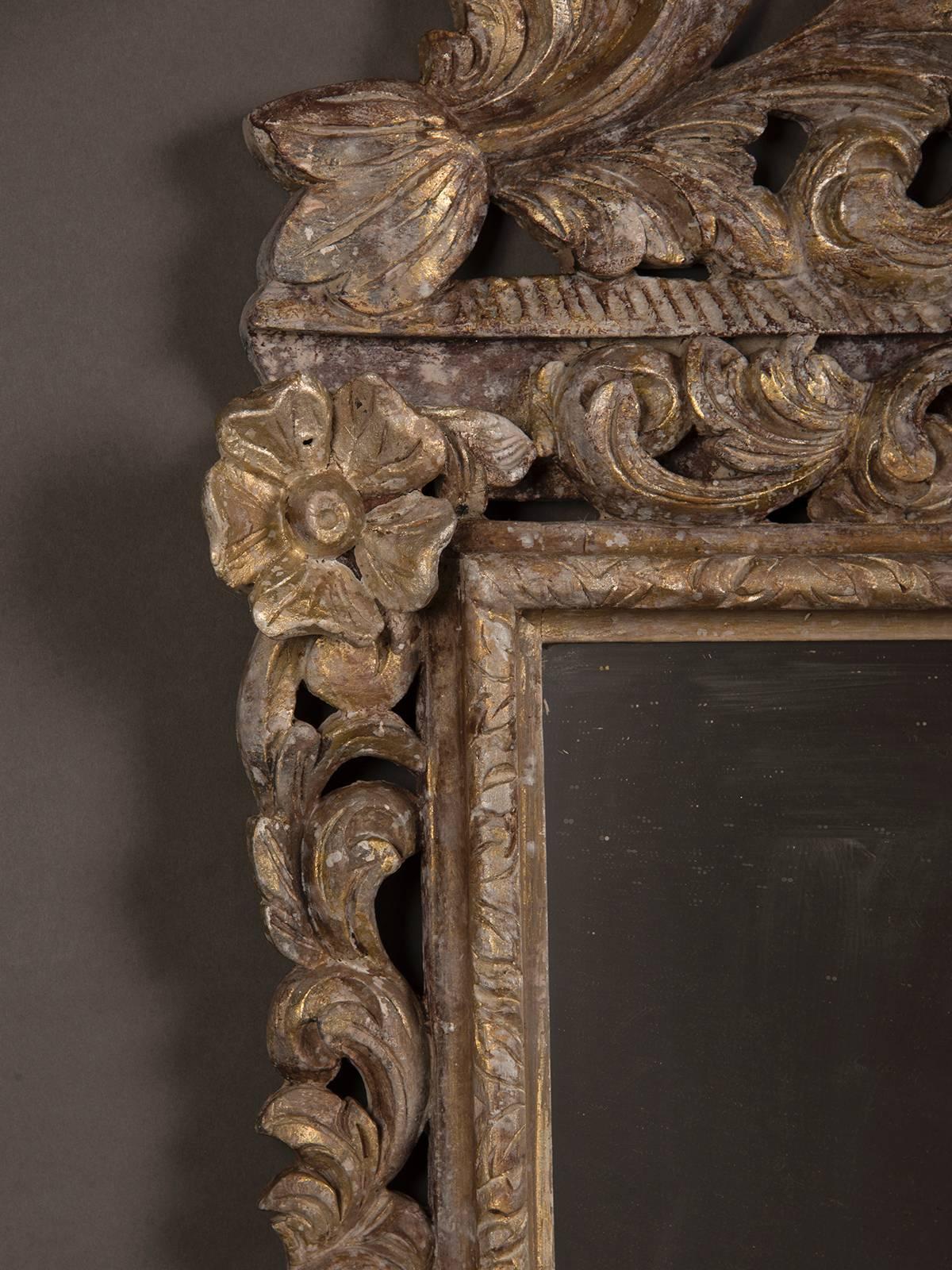 Carved Antique English Charles II Style Painted Mirror, circa 1880