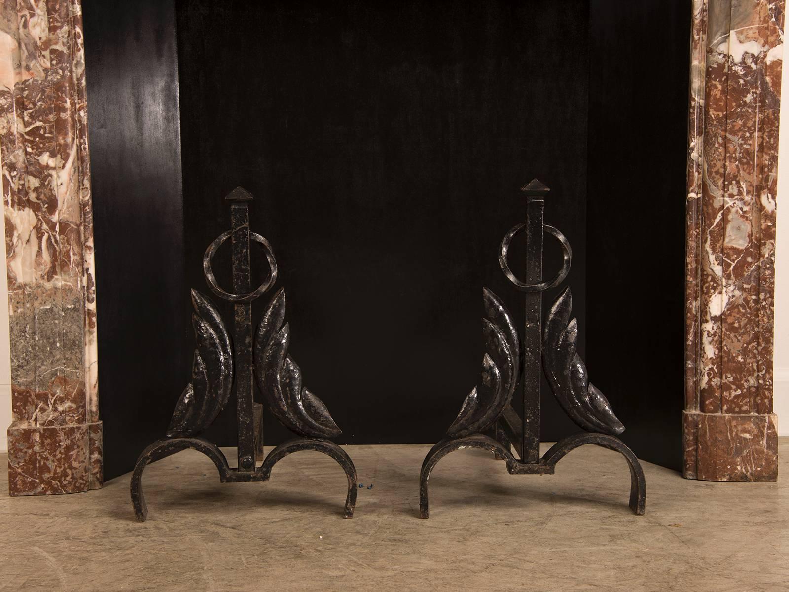 Iron Vintage French Modernist Hand-Forged Fireplace Andirons, circa 1940