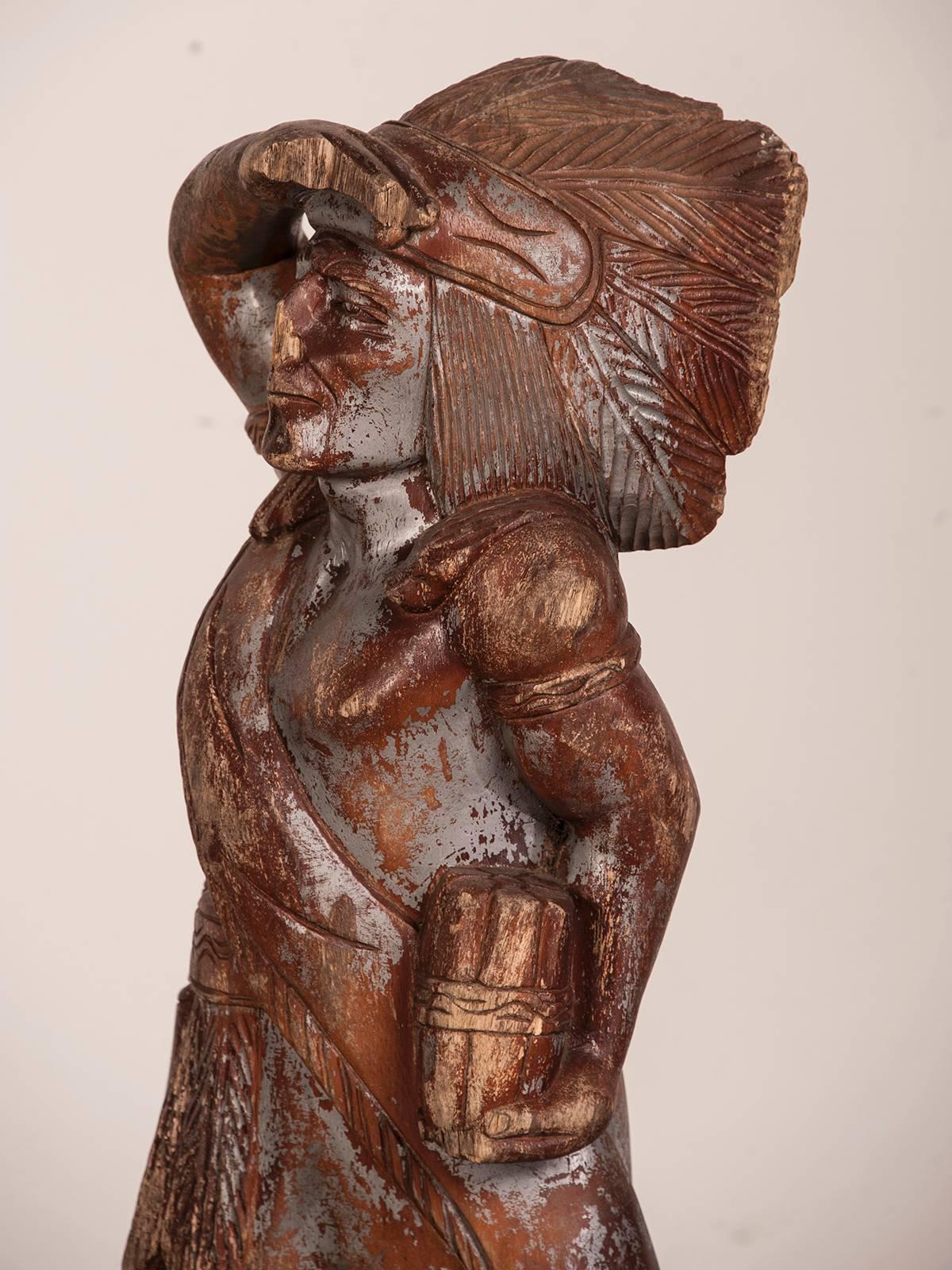 Receive our new selections direct from 1stdibs by email each week. Please click Follow Dealer below and see them first!

A standing figure of an antique American cigar store Indian hand carved from a solid block of timber with traces of the