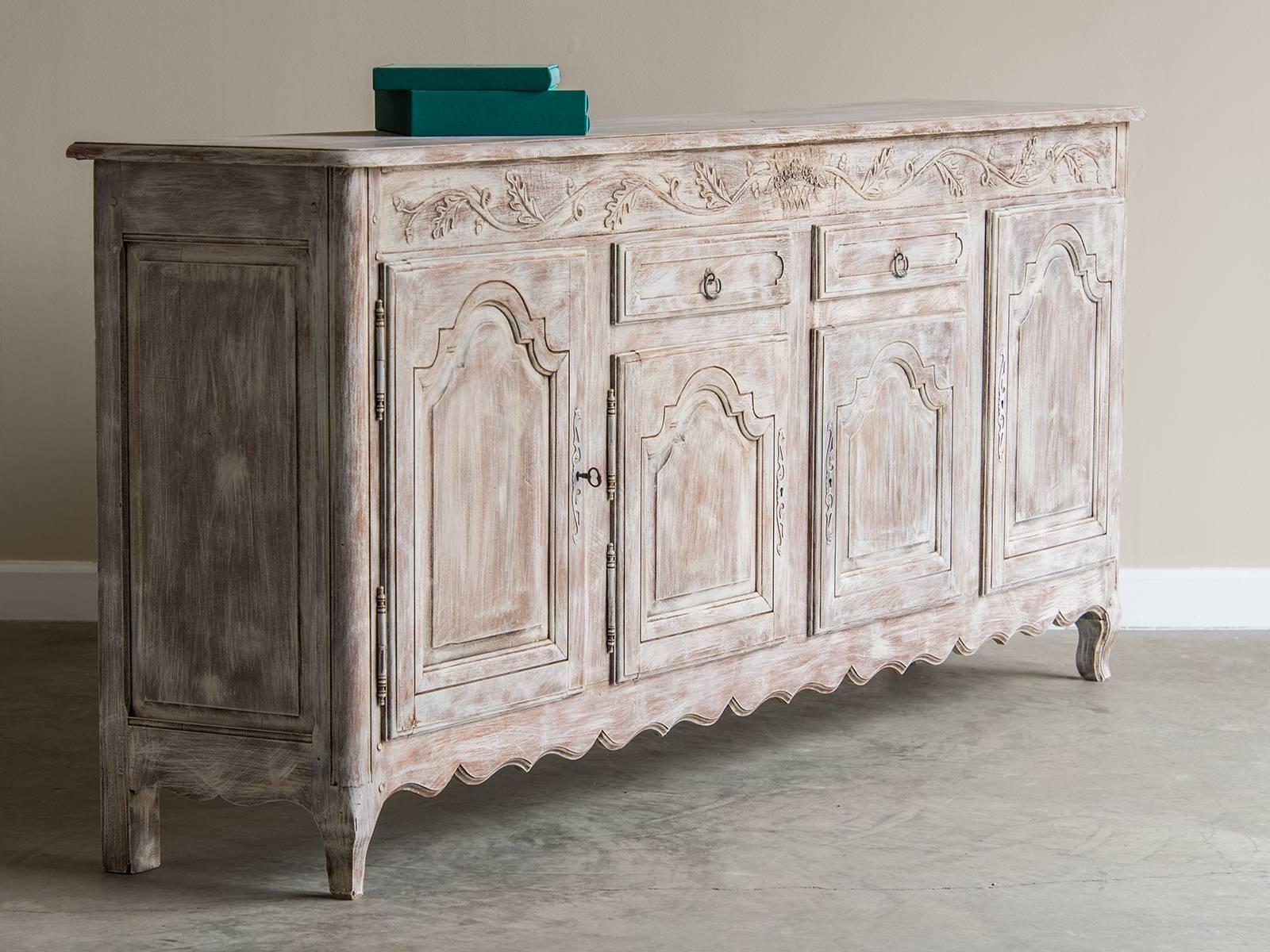 French Louis XV Style Carved Oak Buffet Enfilade, France circa 1900, Painted Finish