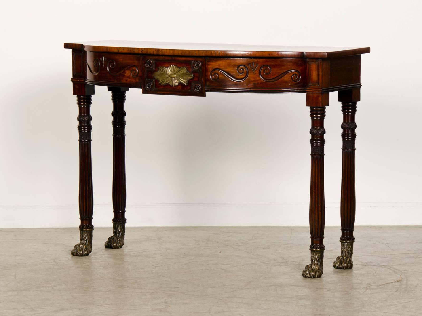 Carved George Bullock Style William IV Period Antique English Mahogany Console Table For Sale