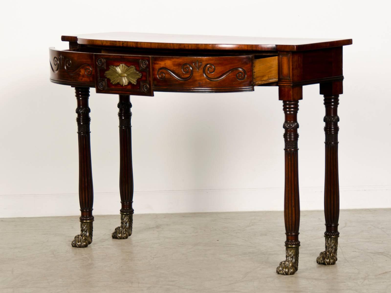 George Bullock Style William IV Period Antique English Mahogany Console Table In Excellent Condition For Sale In Houston, TX