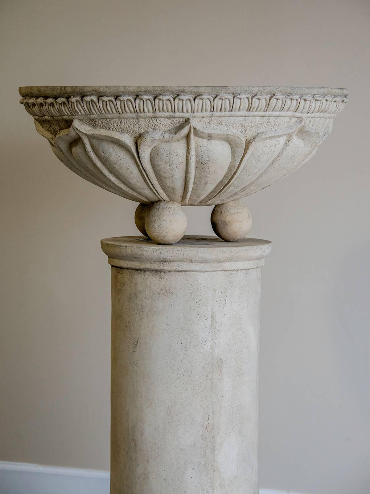Pair of Vintage French Circular Basins Atop Columns, Relief Decoration 2