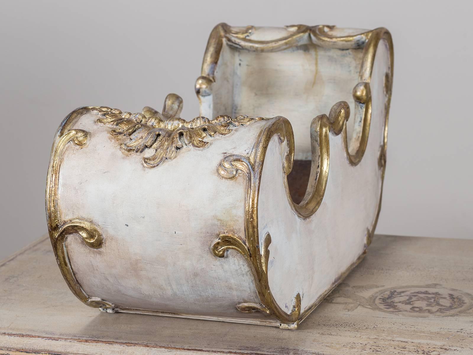 Mid-20th Century Vintage French Rococo Painted Sleigh Cachepot or Jardiniere, circa 1940