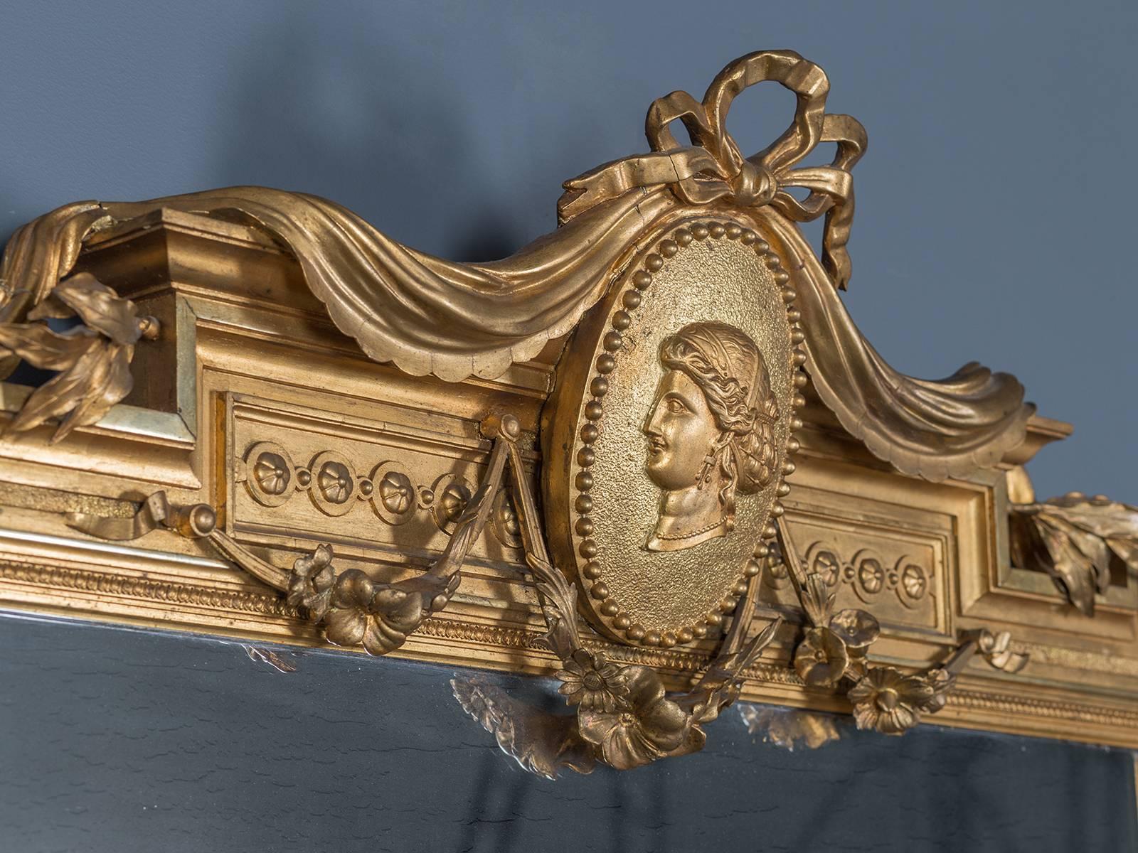 Gilt Antique Italian Empire Horizontal Mirror, circa 1850