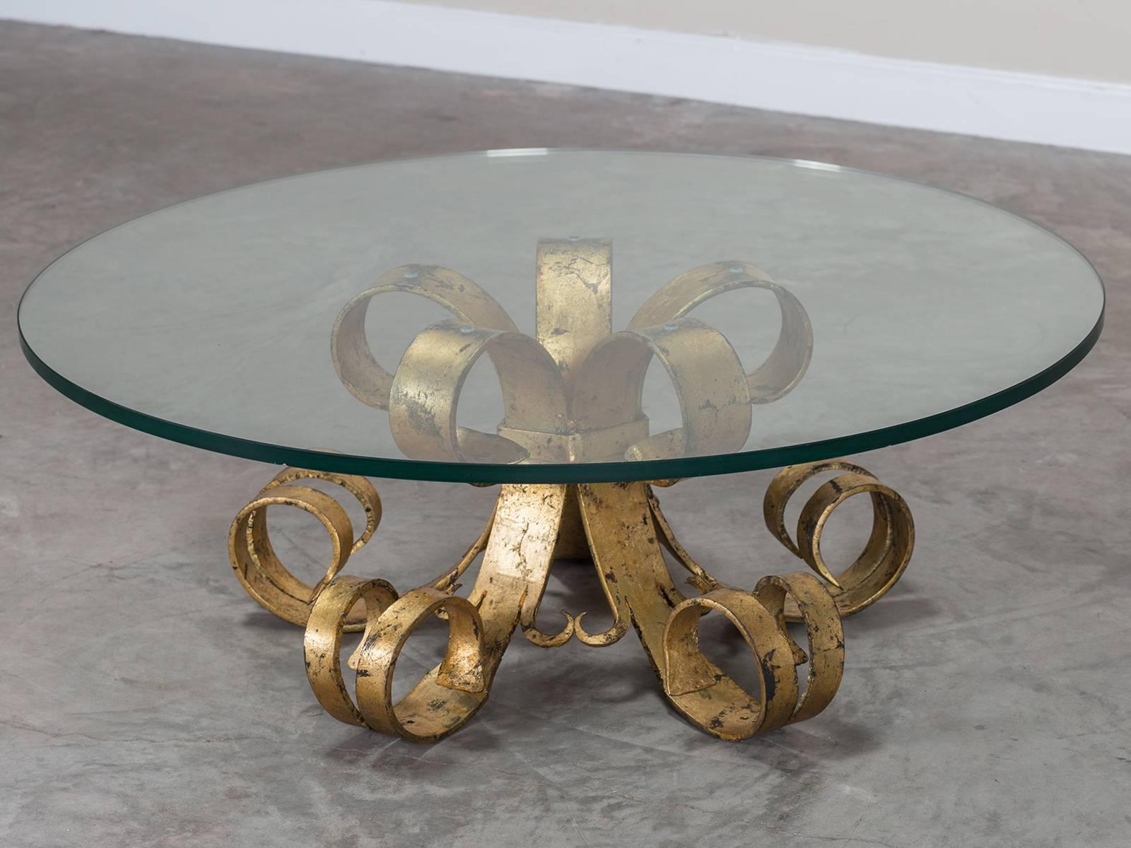 Gilded Forged Iron Vintage French Cocktail Table, circa 1920 In Excellent Condition In Houston, TX