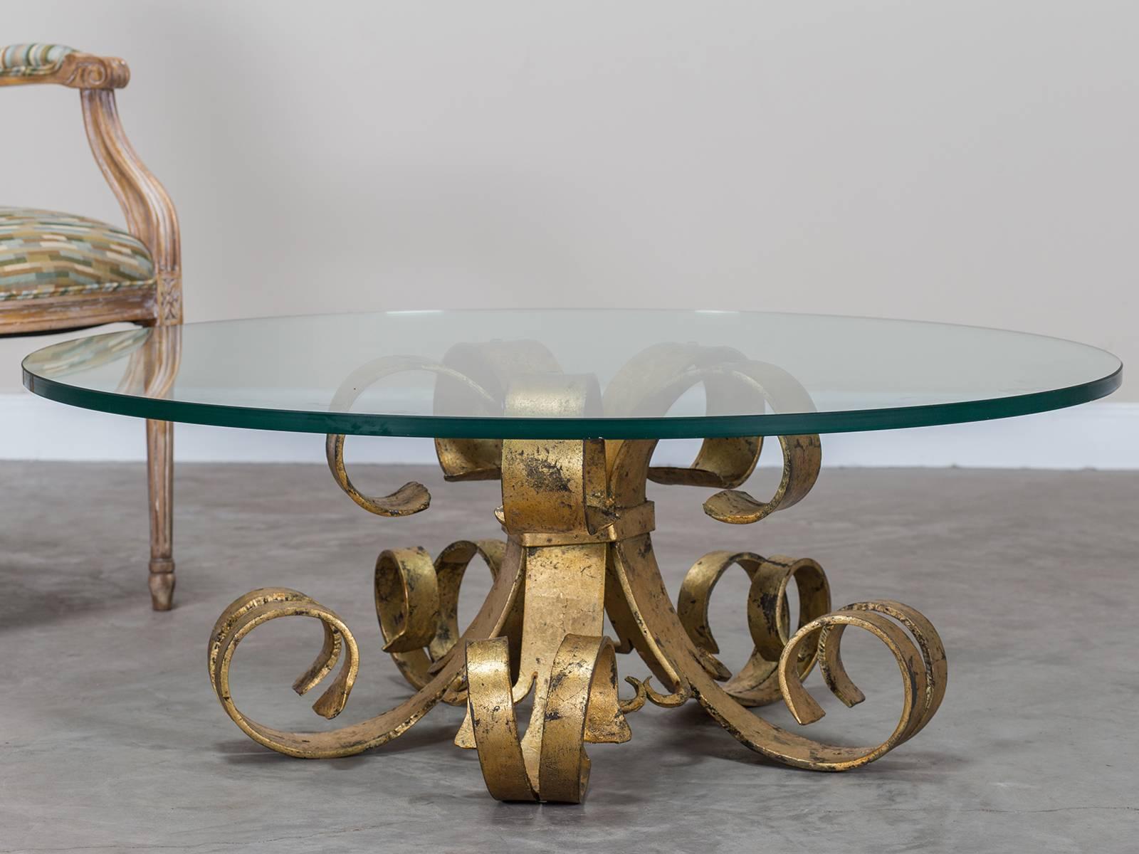 Art Nouveau Gilded Forged Iron Vintage French Cocktail Table, circa 1920
