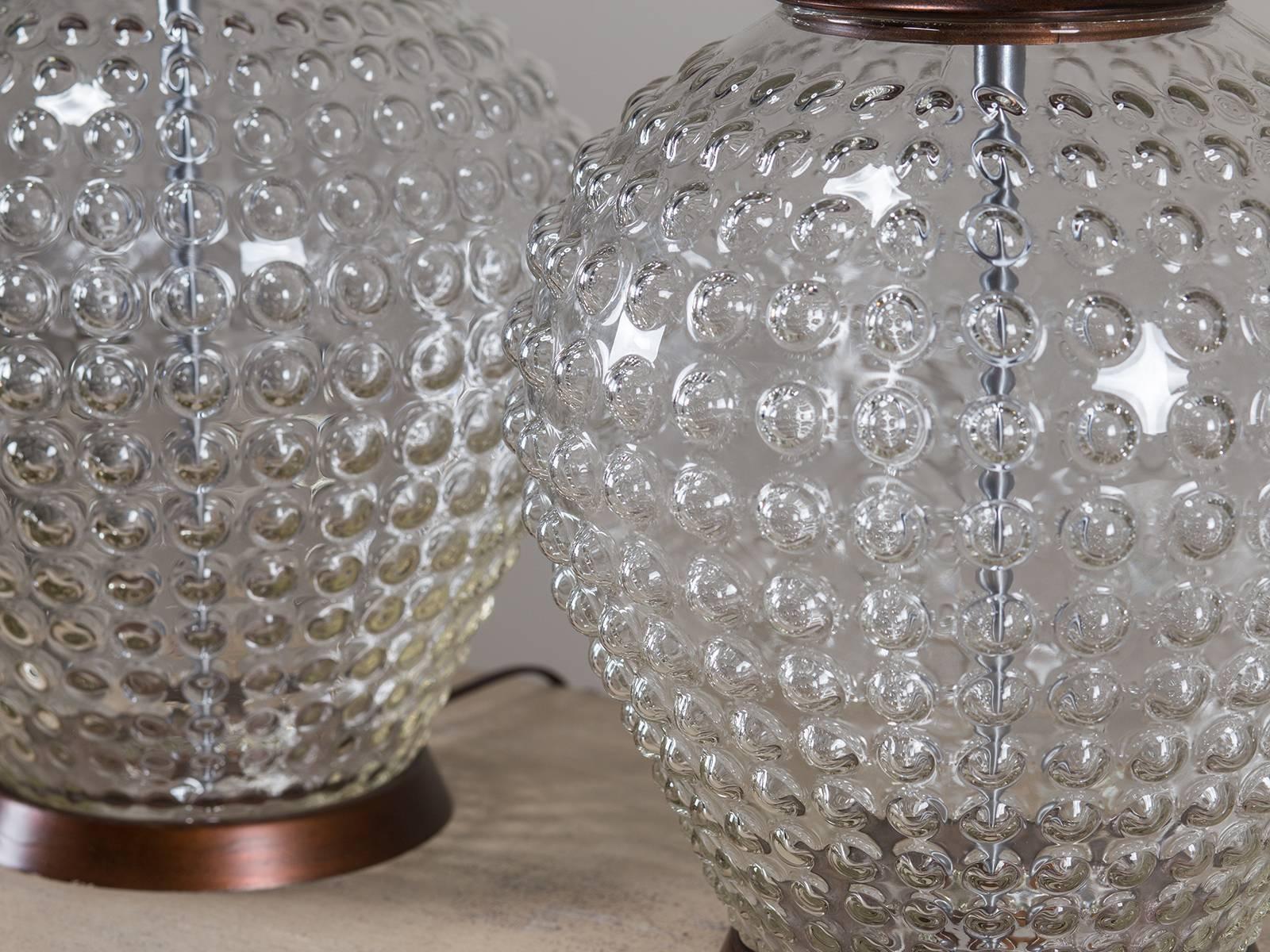 Art Nouveau Pair Vintage French Hobnail Glass Vessels, circa 1920 Wired as Lamps 