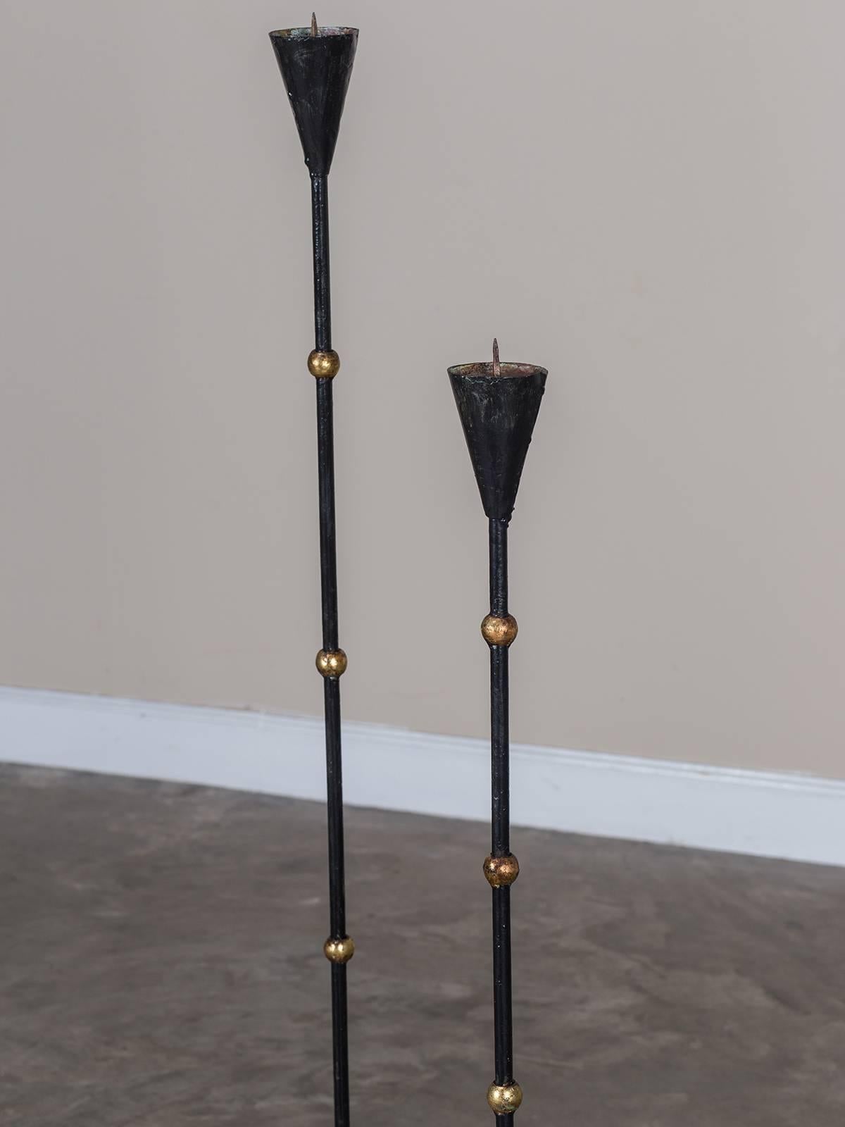 Two Vintage French Forged Iron Candle Stands circa 1940 1