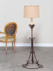 Antique French Forged Iron Candle Stand Floor Lamp, circa 1900